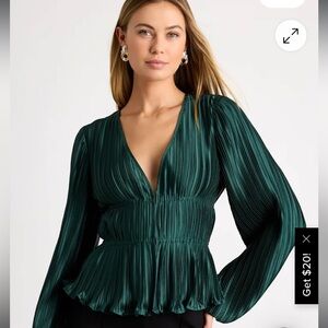 New with tags! Lulu's Deep Emerald Green Pleated V-neck Blouse